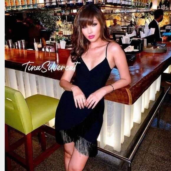 BLOGGER'S FAVE! Zara Black Fringe Mini Slip Dress NWT - Picture 4 of 14